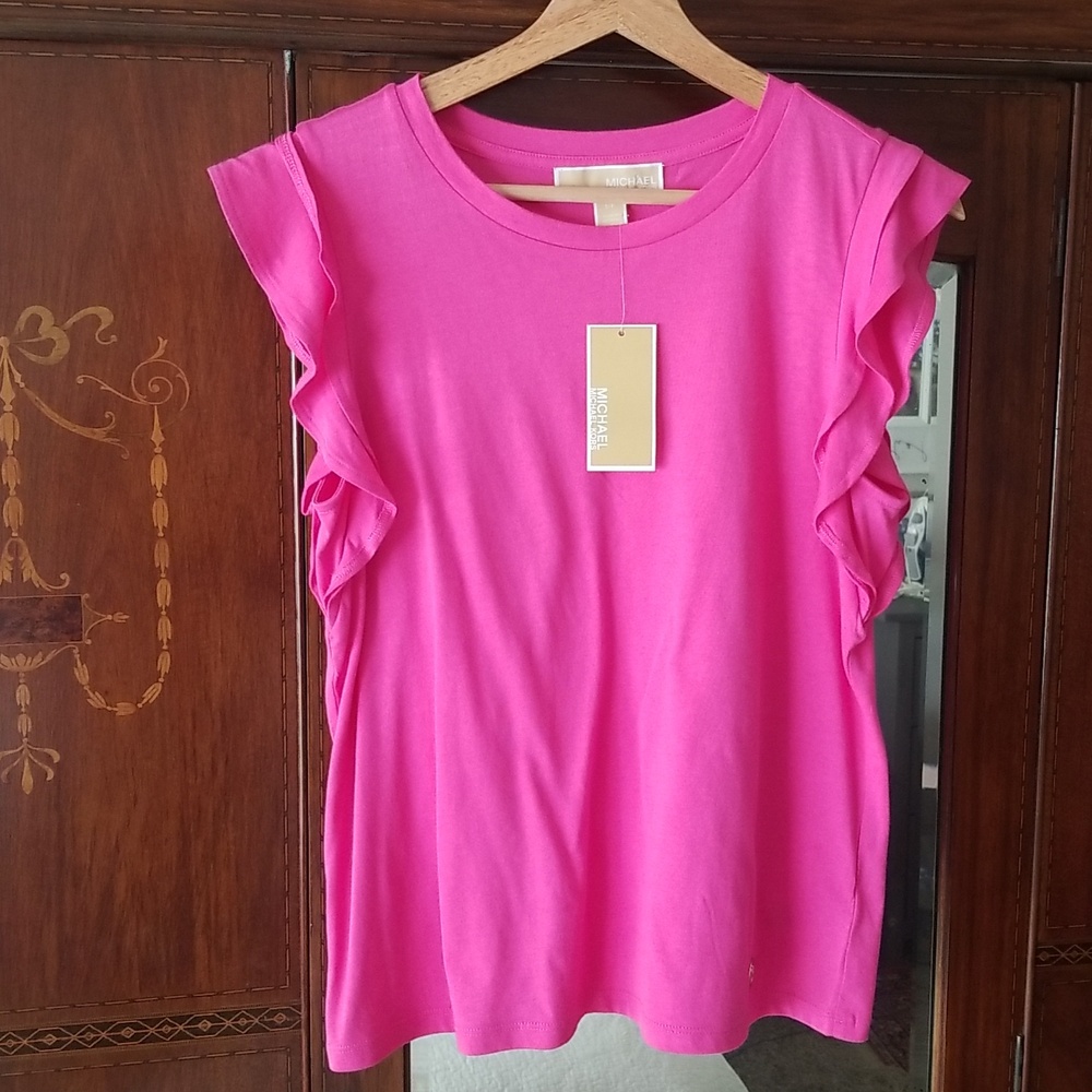 NEW! Michael Kors Pink Ruffle Sleeve Tank Top